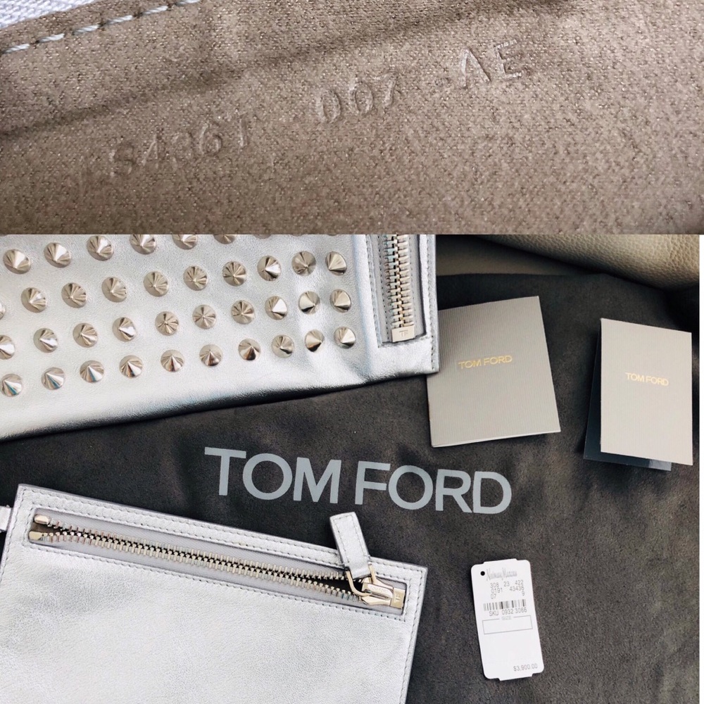 Tom Ford Alix Studded Metallic Shoulder Bag Clutch - Picture 7 of 8